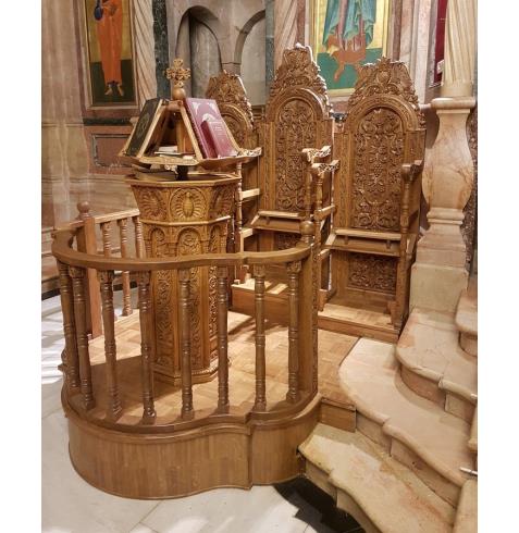 <p>GOSPEL STAND , MONASTERIAL RELIEL CARVING</p>
<p>CHURCH OF THE HOLY SEPULCHRE JERUSALEM</p>